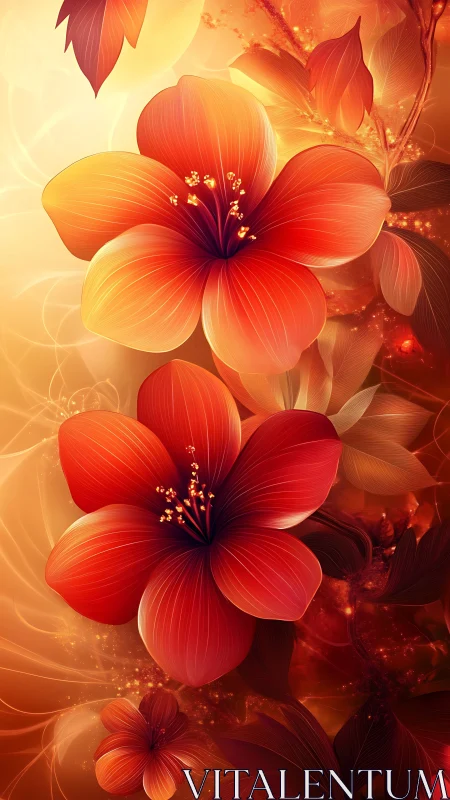 Luminous Floral Composition: Radiant Red-Orange Petals with Ambient Glow.