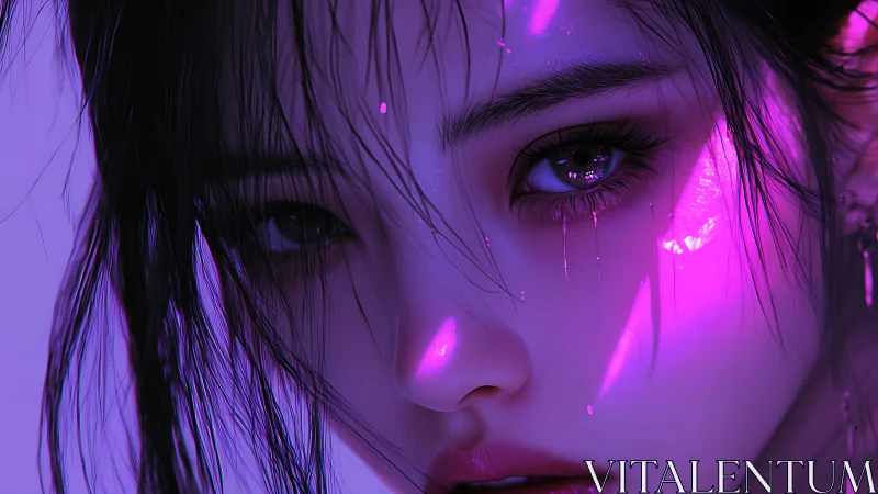 Neon-lit gaze captures electric emotion in a cyber dream