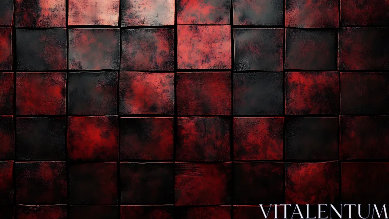 Red and black textured grid pattern on square tile surface.