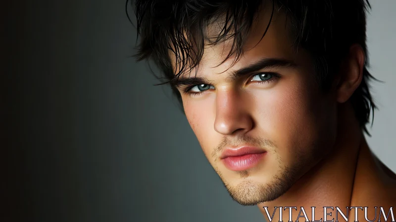 Close up digital portrait of young man with stubble.