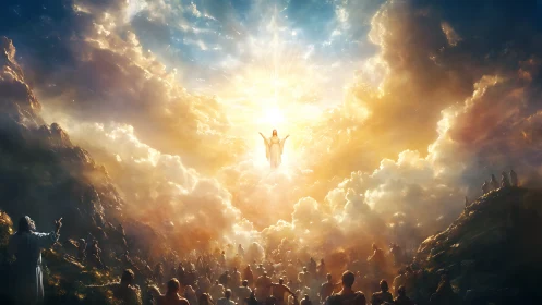 Heavenly figure rises as storm-split clouds ignite with glory