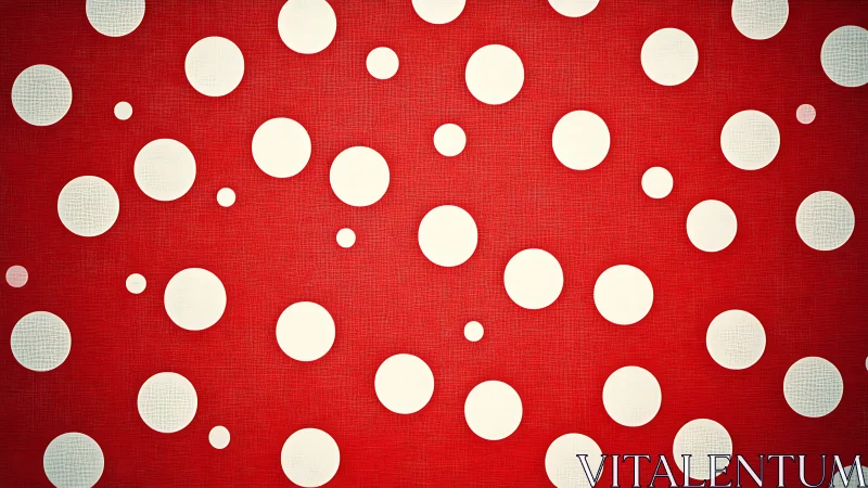 White circular dots scatter across textured red background