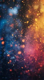 Glowing bokeh particles over deep blue and orange haze.