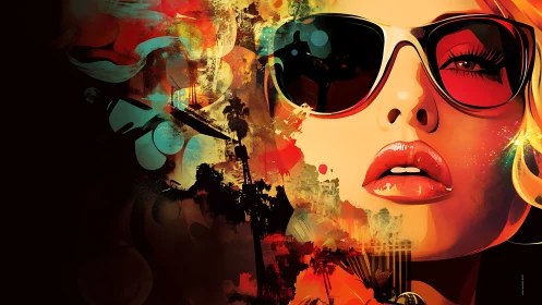 Glamorous sunglasses portrait wrapped in bold neon color.