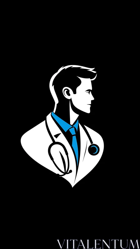 Silhouetted doctor stands sharp against electric midnight black