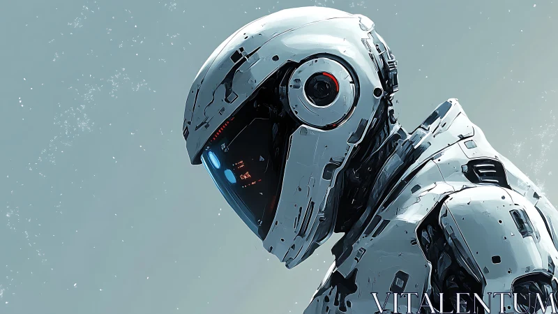 Starborn sentry bows in quiet orbit over pale horizons.