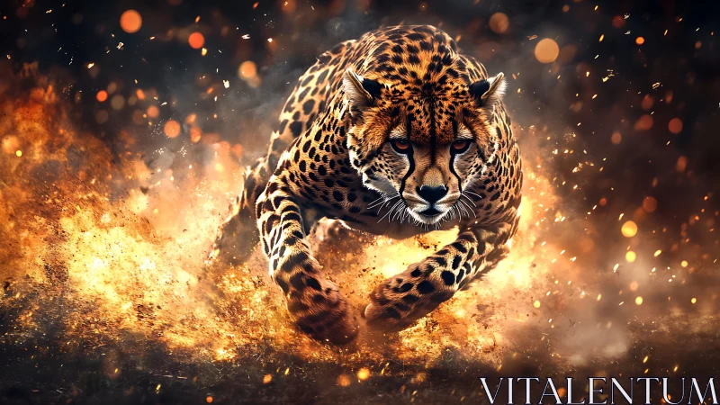 Leopard Emerges from Incandescent Particle Explosion