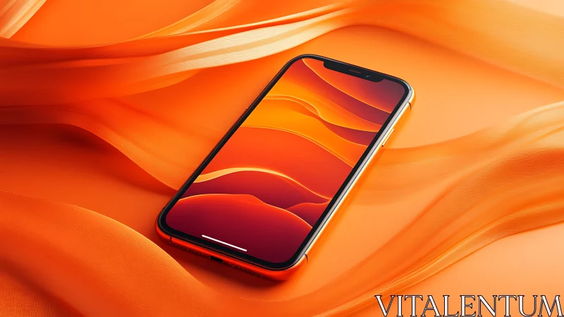 Modern Smartphone on Wave-Patterned Orange Surface