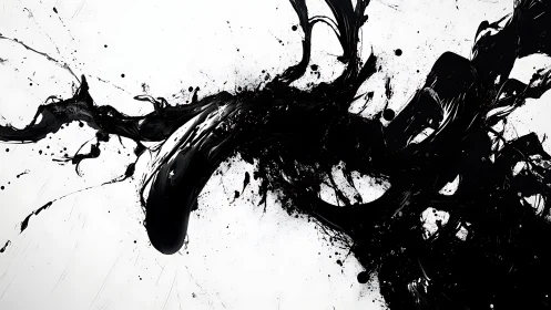 Inkstorm river twisting across a white silence, mid-surge.