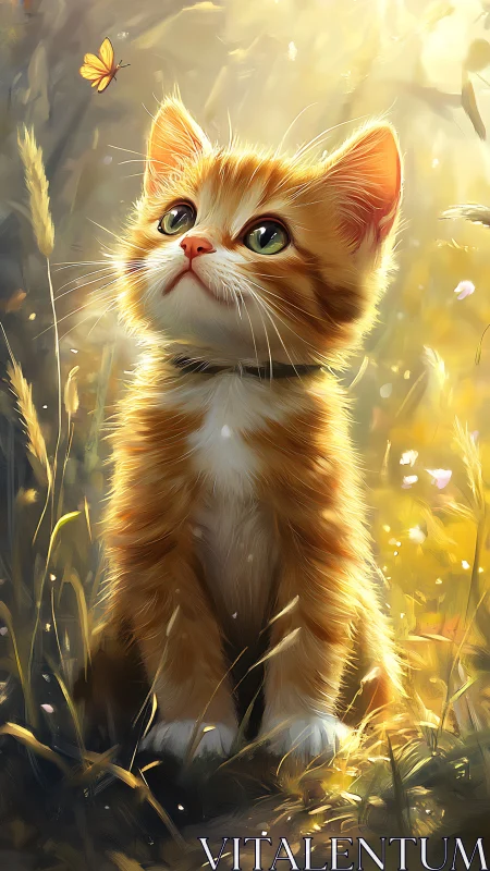 Golden Kitten Catches Sunlight and Butterfly Dreams