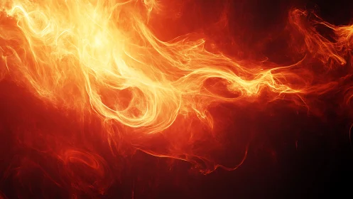 Abstract swirling flames in vivid orange and red digital art.