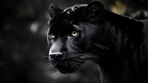 Black Panther Portrait with Piercing Amber Eyes.