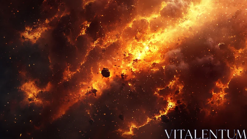 Cosmic Inferno: Explosive Fire and Asteroids in Space.