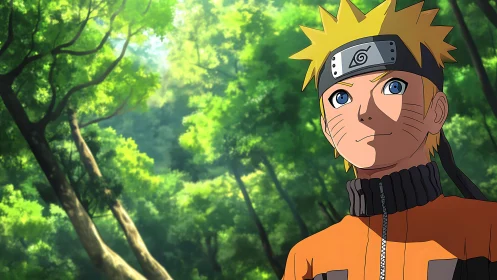 Anime character portrait in sunlit forest environment design.