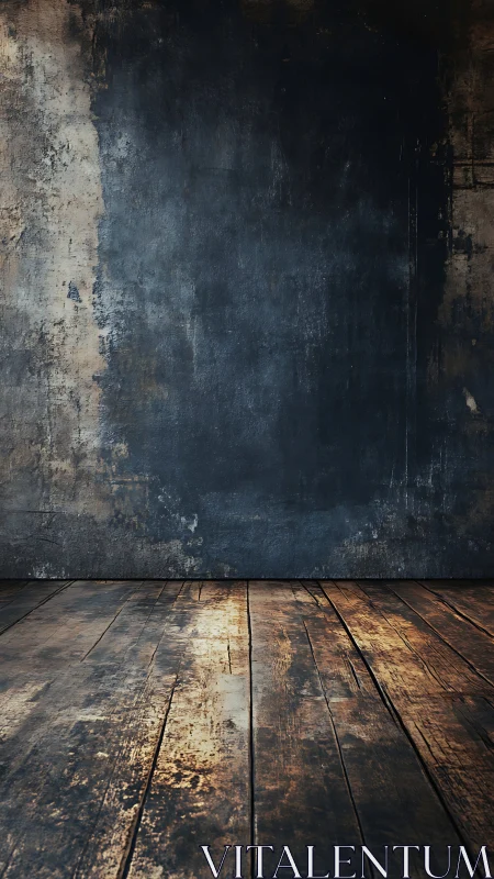 Textured industrial wall and distressed timber floor interface.