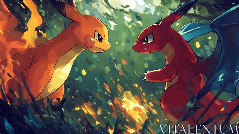 Two Dragon Pokemon Clash in Fiery Combat