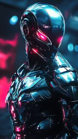 Sleek neon android standing confident in a glowing future.