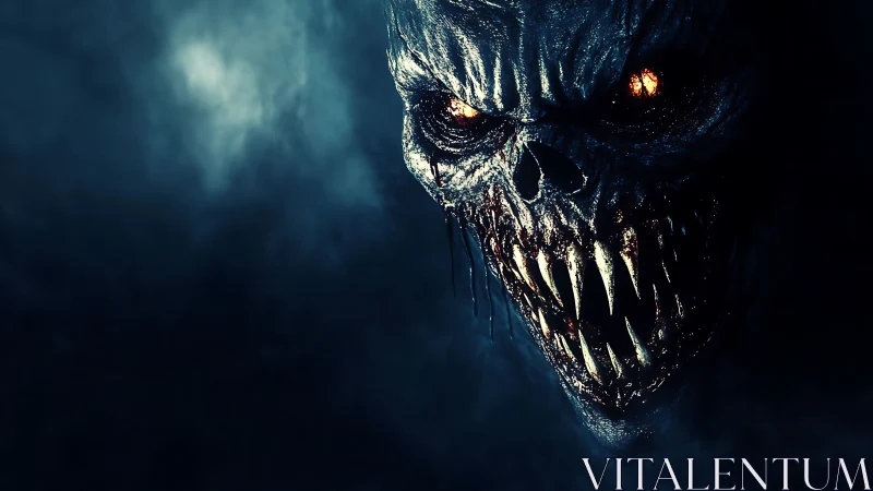 Night-scorched demon grin with ember eyes and razored hunger.