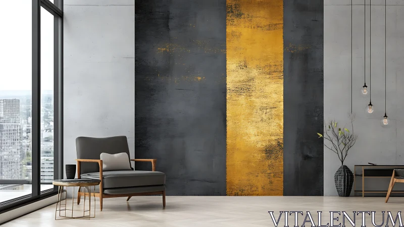 Gold accent wall transforms modern living room into art