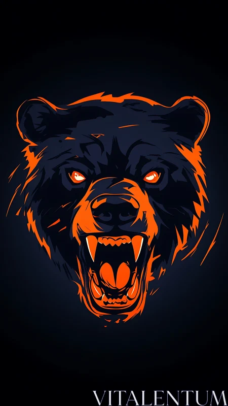 Aggressive bear head rendered in high contrast neon orange vector