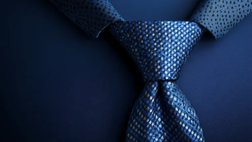Blue Patterned Tie Knot Against Deep Navy Background