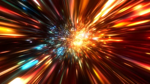 Exploding cosmic light tunnel radiates vivid motion and energy.