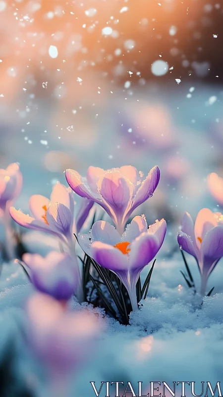 Crocus blossoms quietly argue with winter&rsquo;s last snowfall