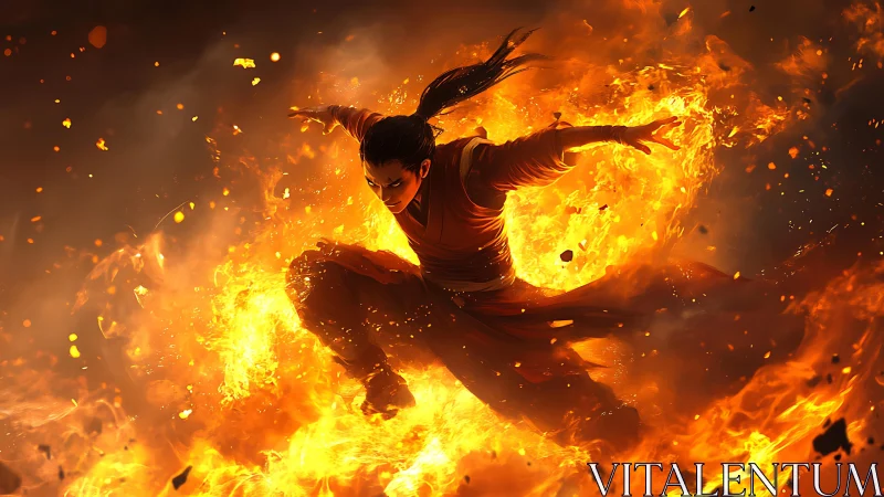 Fiery Warrior's Flight Among Explosive Inferno.