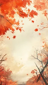 Vertical autumn canopy with atmospheric negative space focus.