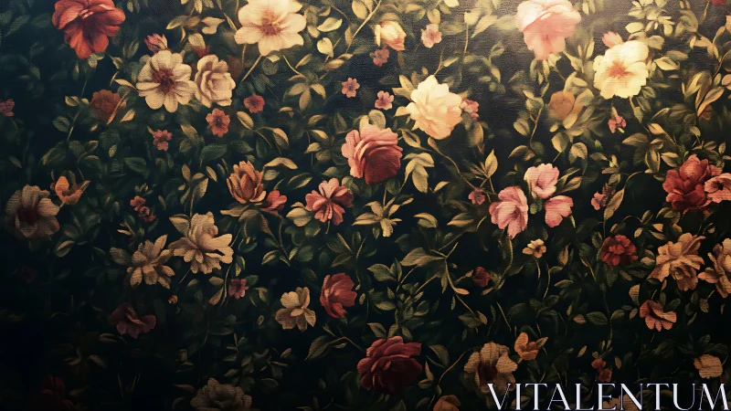 Baroque Floral Composition with Layered Botanical Depth.