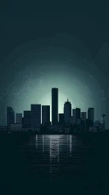 Midnight towers quietly hum around a neon lunar halo