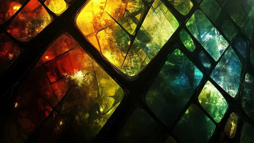 Abstract grid with multicolor light panels in diagonal layout.