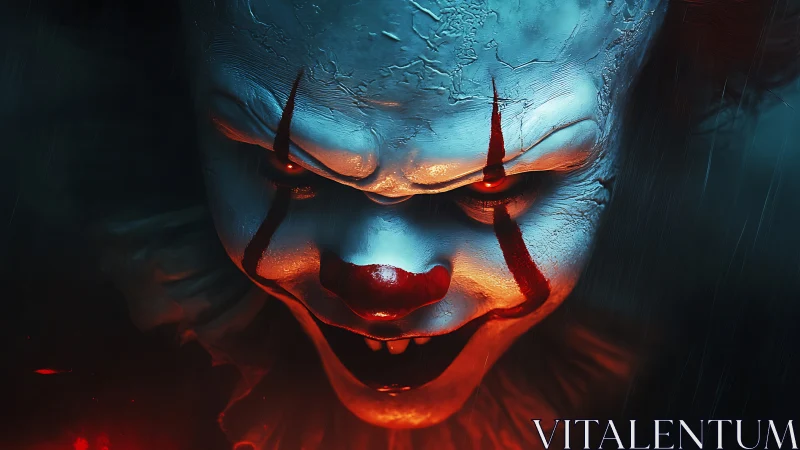 Hyperlit demonic clown portrait with cracked latex skin.