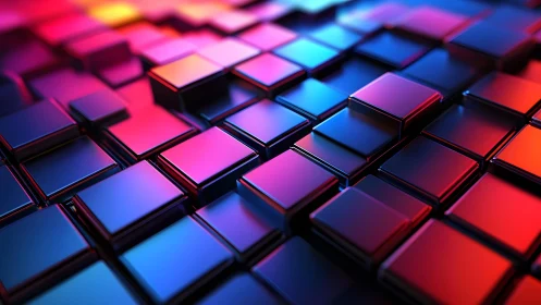 Vibrant 3D Abstract Cubes with Neon Lighting in Modern Style.