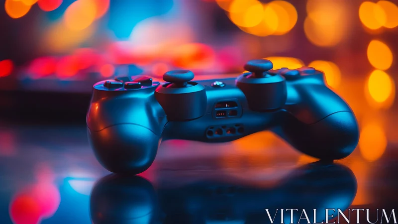 Gaming Controller with Bokeh Lighting in Neon Environment