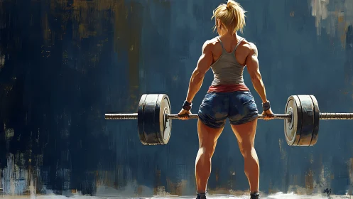 Female Weightlifter Preparing to Deadlift, Digital Art Style.