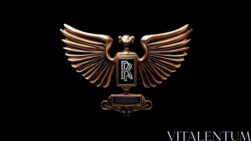 Luxurious Golden Eagle Emblem with Rolls-Royce Logo in 3D Style.