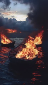 Burning Boats Dance Across Twilight Waters