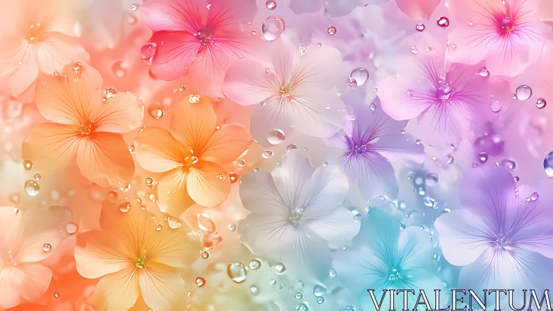 Rainbow Floral Dreams With Water Droplets