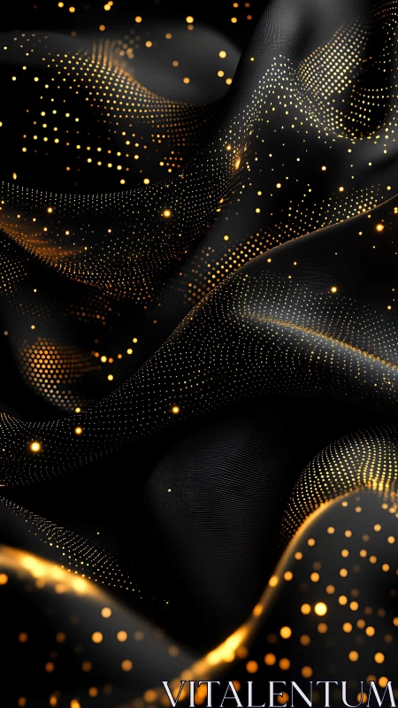 Parametric golden particle field draped as luminous digital fabric.