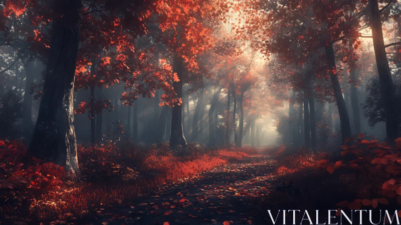 Autumn Forest Path Bathed in Golden Light