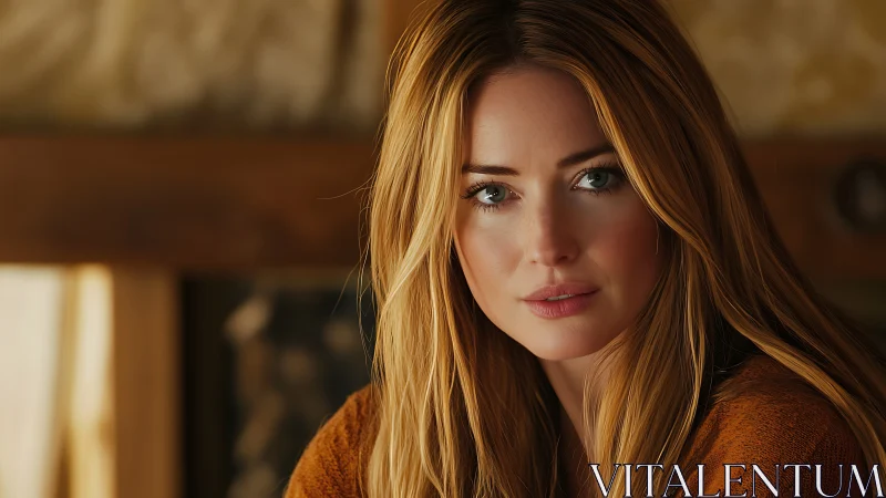 Photorealistic warm-amber portrait in shallow depth of field.