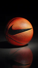High contrast studio shot of textured orange basketball on glass