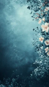 Textured Teal Gradient with Floral Border Composition.