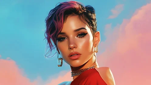 Sunset glam portrait with bold color and soft attitude.