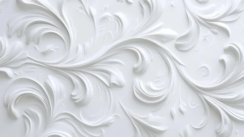 Elegant white ornamental relief wall with swirling floral patterns.