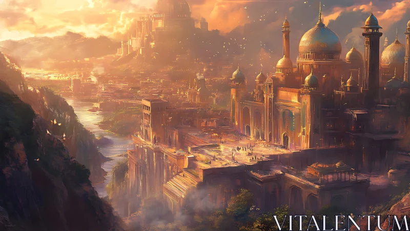 Sunlit river empires and copper-domed fantasy citadel.