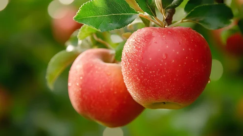 Macro optical study of dew-laden ripening orchard apples.