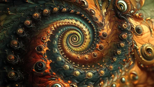 Fractal spiral vortex with metallic organic textures.