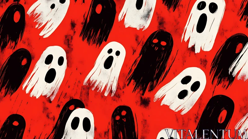Playful ghost pattern glows against bold red background.